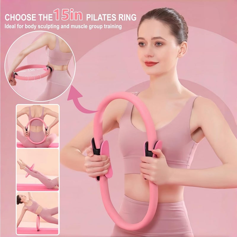 Nuplot Pilates Equipment 15" Pilates Ring Plus, Pilates Kit for Home Workouts, Pilates Essentials Kit for Women with Pilates Ring and Ball Set, Booty Bands, Figure 8 Resistance Band, Yoga Band - Image 2